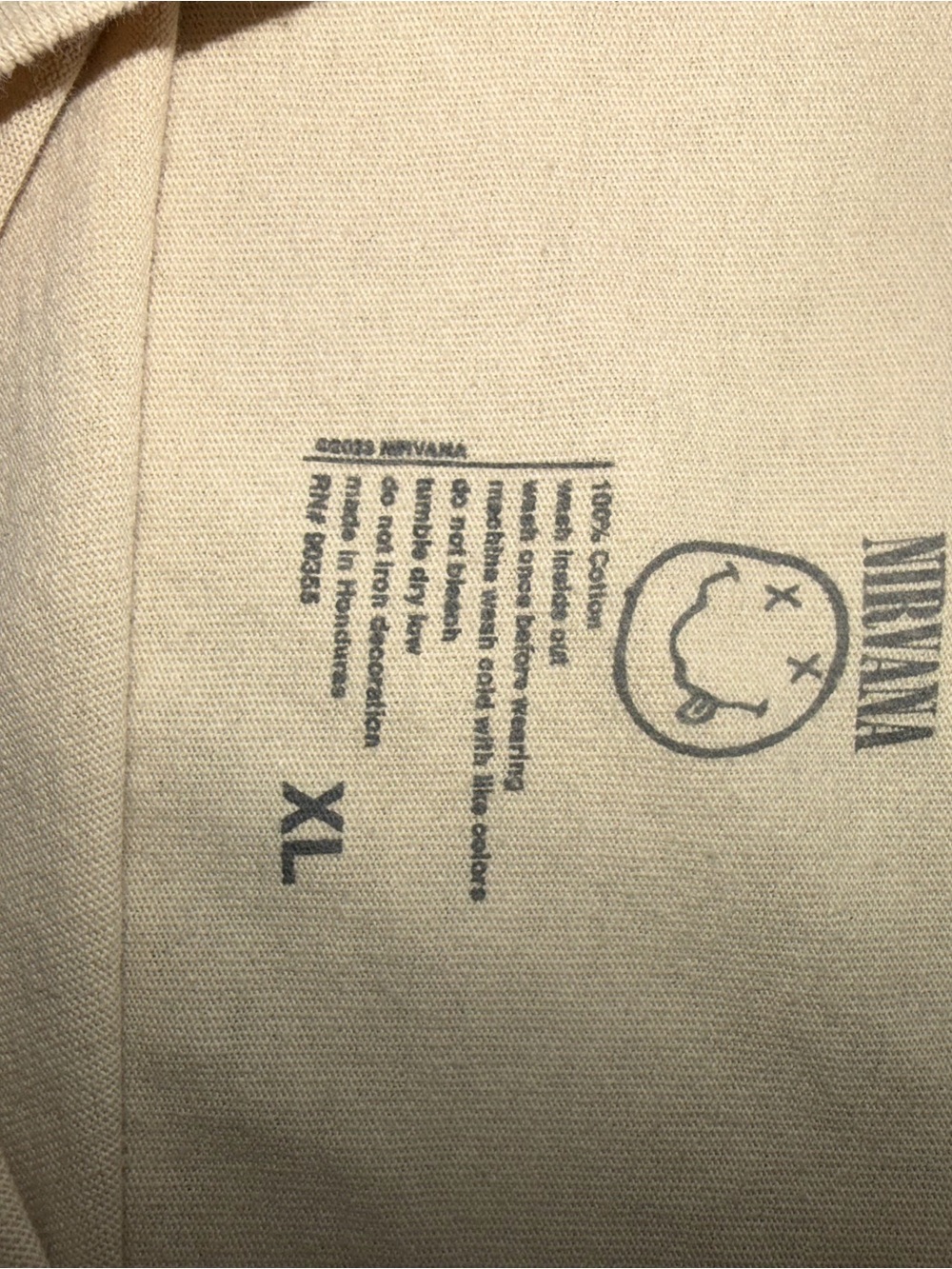NIRVANA unisex Beige T-Shirt with Black Print - Picture 2 of 3